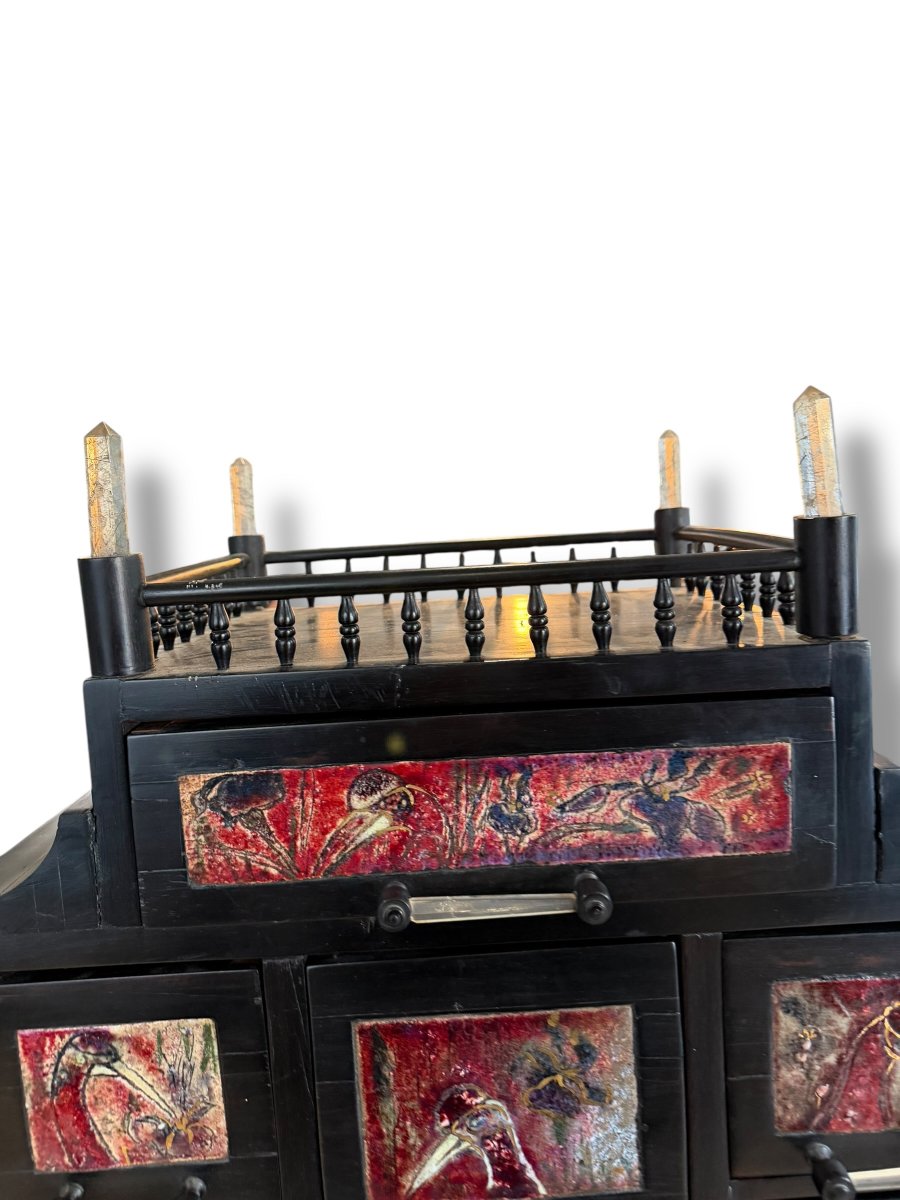 Cabinet en ébène céramique et pierres Nicole CHATIGNOL -photo-3