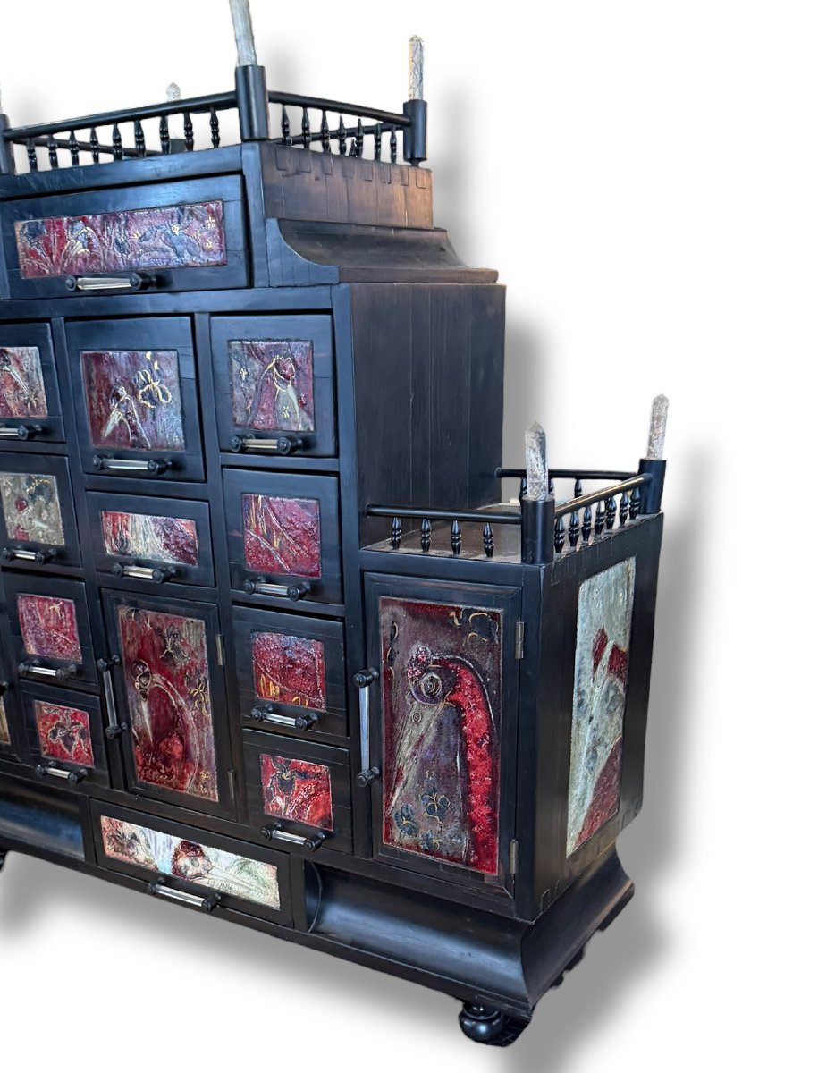 Cabinet en ébène céramique et pierres Nicole CHATIGNOL -photo-4