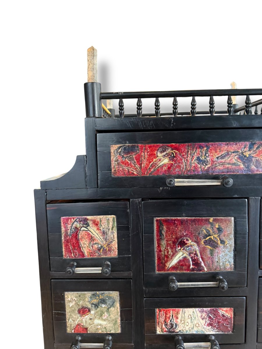 Cabinet en ébène céramique et pierres Nicole CHATIGNOL -photo-1