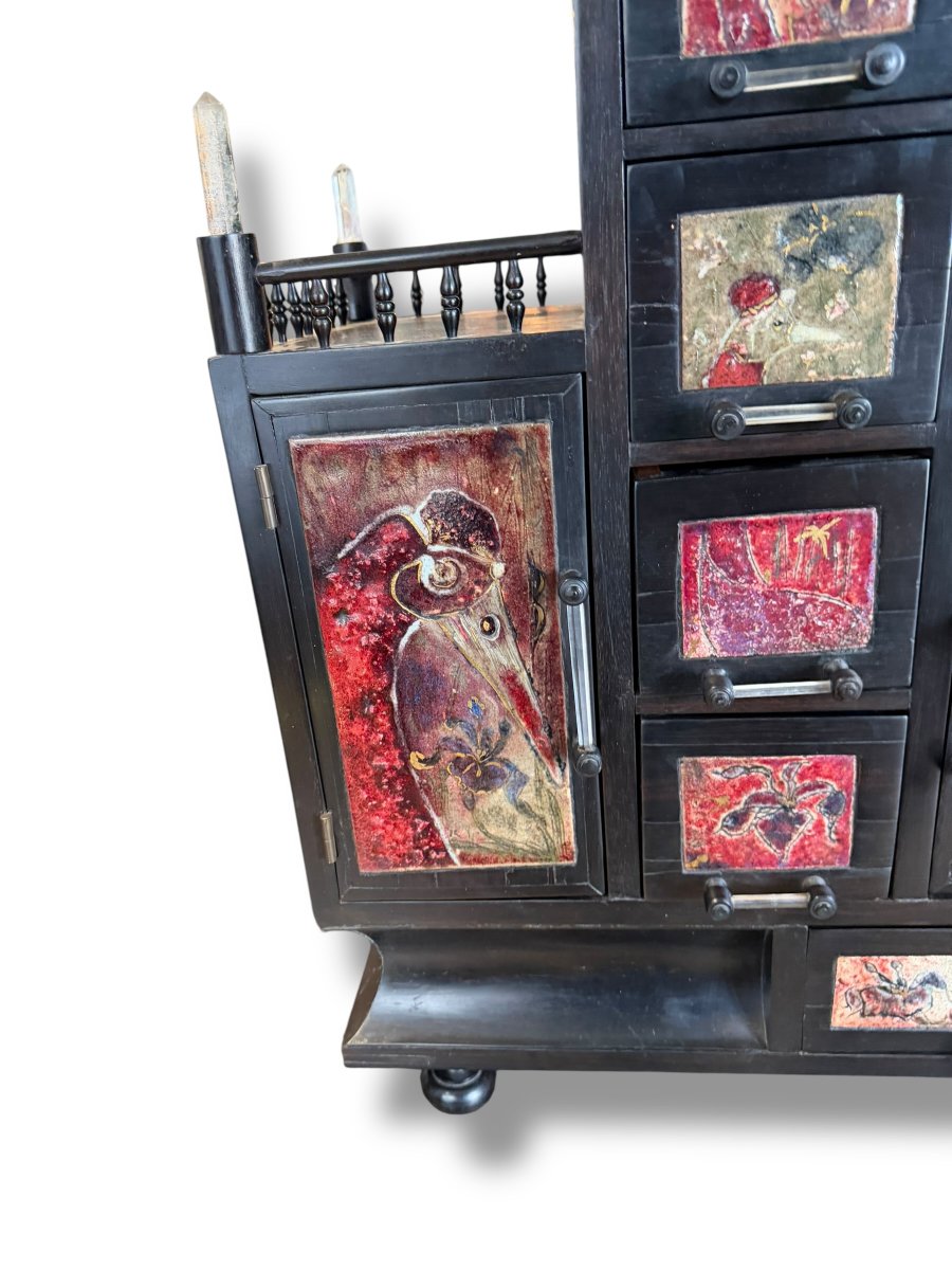 Cabinet en ébène céramique et pierres Nicole CHATIGNOL -photo-3