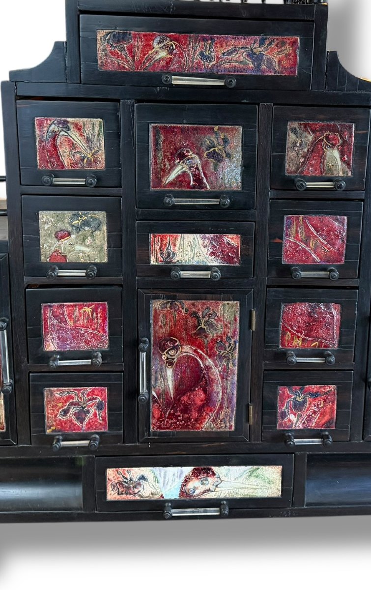 Cabinet en ébène céramique et pierres Nicole CHATIGNOL -photo-5