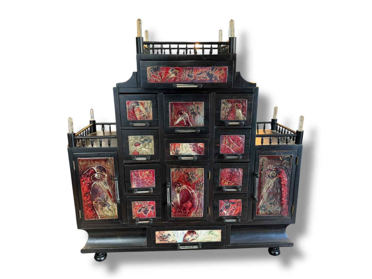 Cabinet en ébène céramique et pierres Nicole CHATIGNOL -photo-6