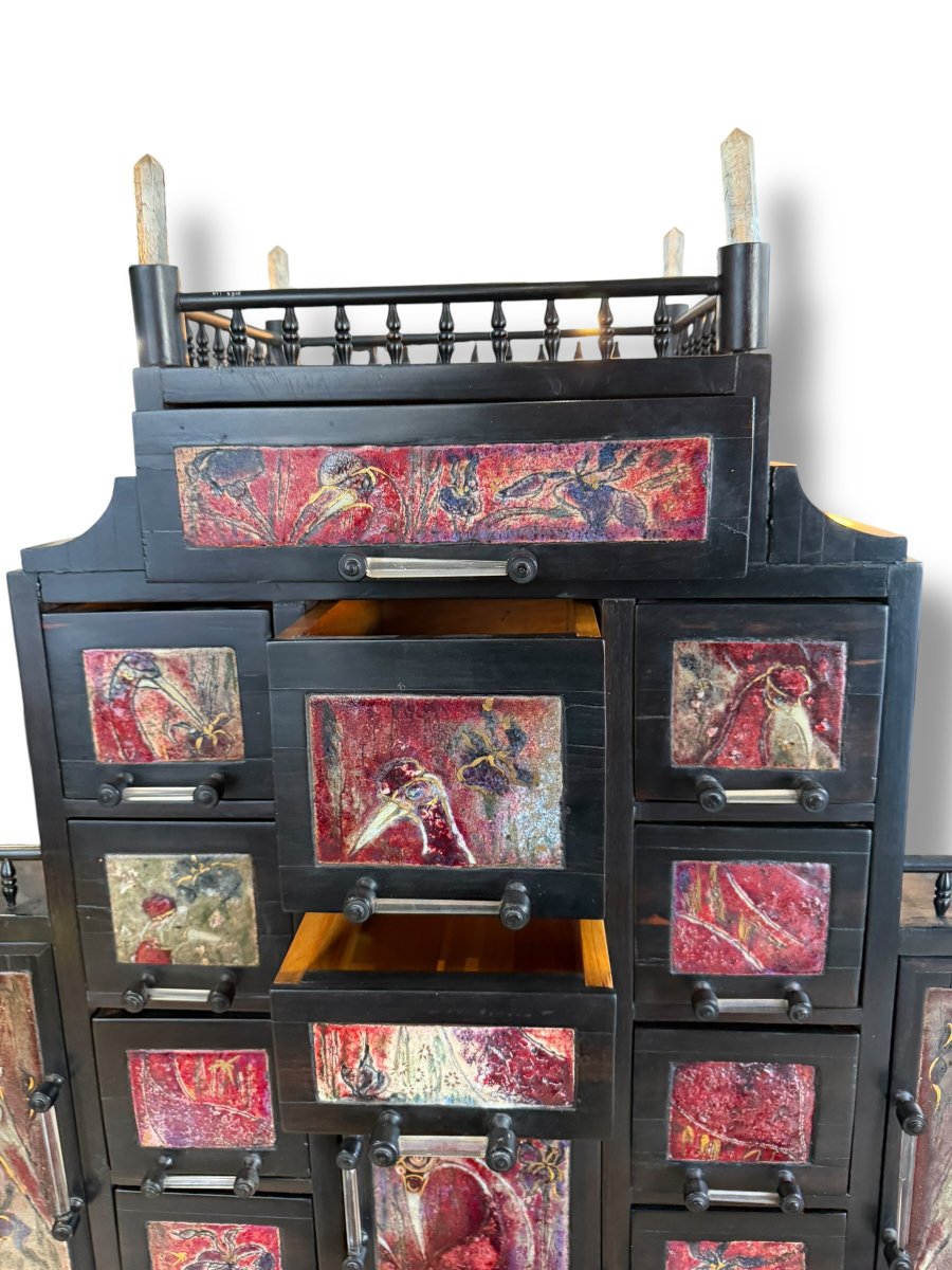 Cabinet en ébène céramique et pierres Nicole CHATIGNOL -photo-8