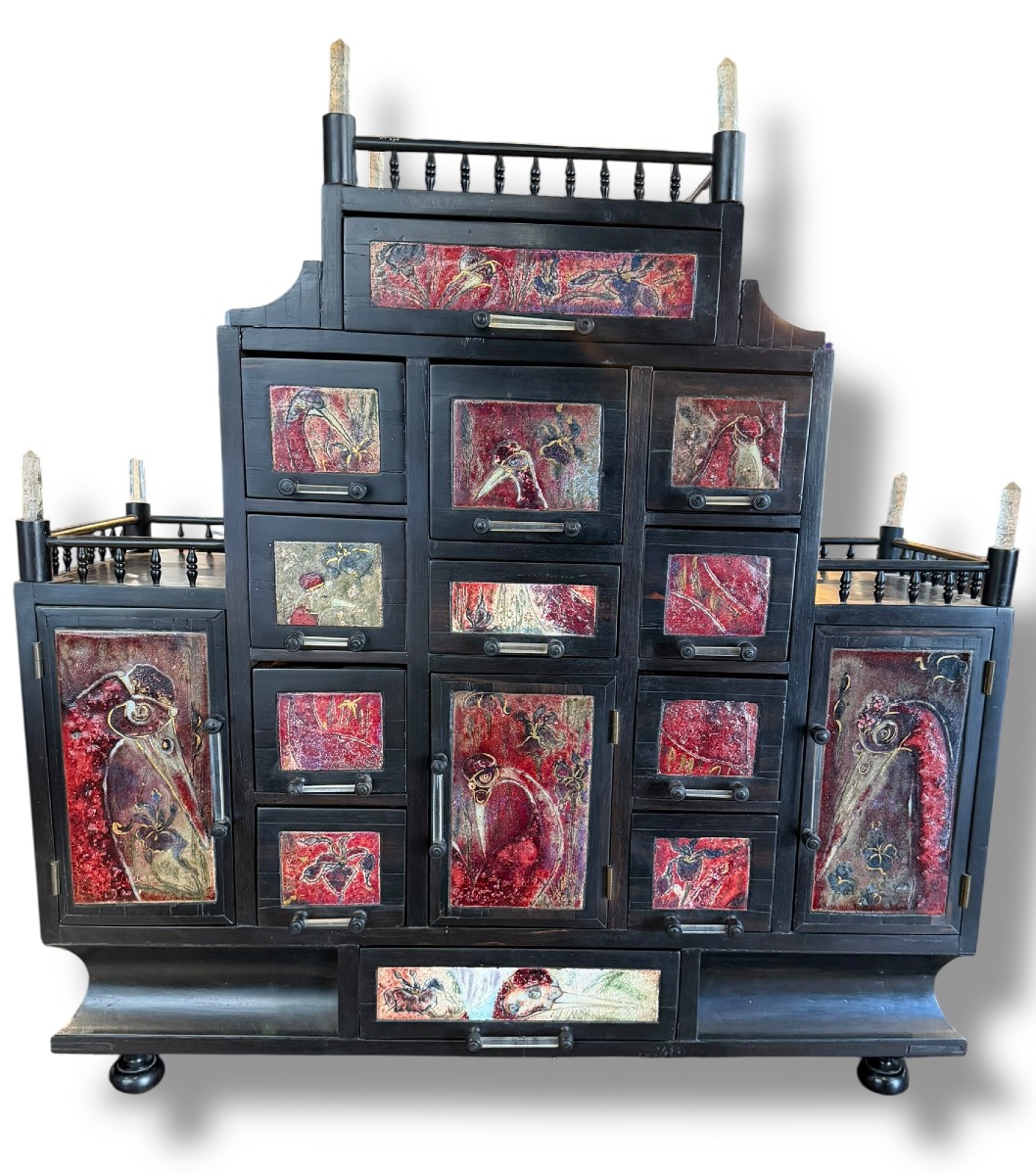 Cabinet en ébène céramique et pierres Nicole CHATIGNOL 