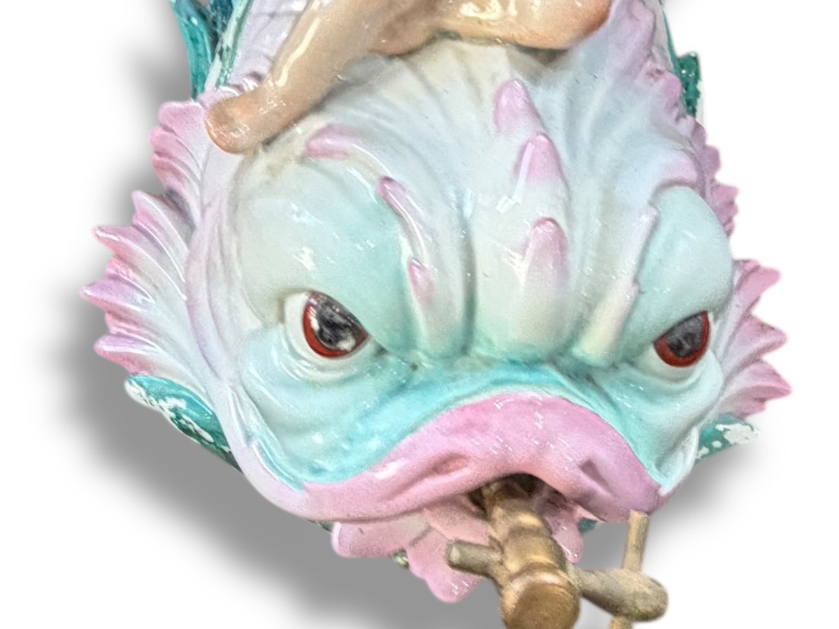 Faience Fountain By Vieillard Bordeaux With Putti And Dolphin-photo-3