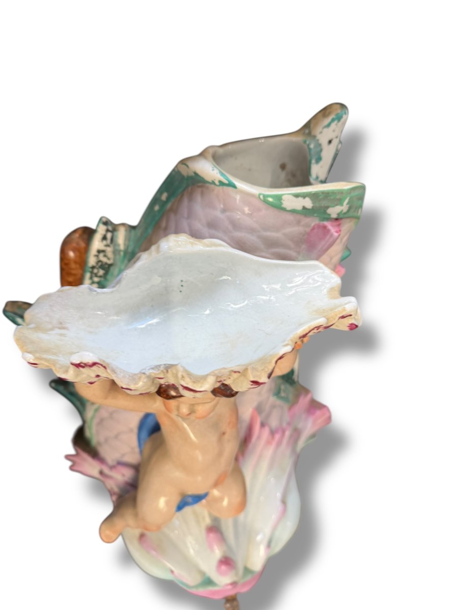 Faience Fountain By Vieillard Bordeaux With Putti And Dolphin-photo-6