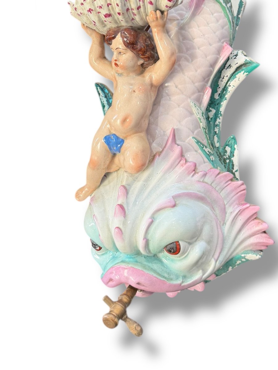 Faience Fountain By Vieillard Bordeaux With Putti And Dolphin-photo-7