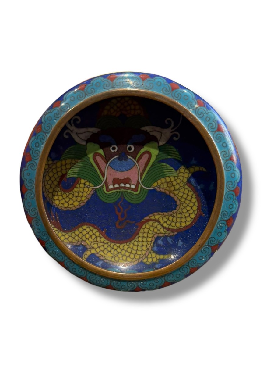 China Cloisonné Enamel Cup With Imperial Dragon 