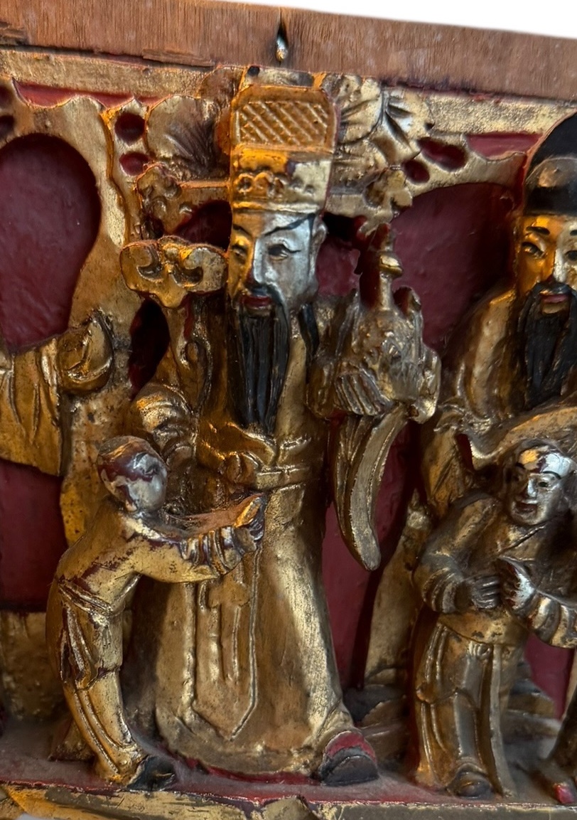 Bas relief en bois polychrome doré Chiné XIXeme-photo-5
