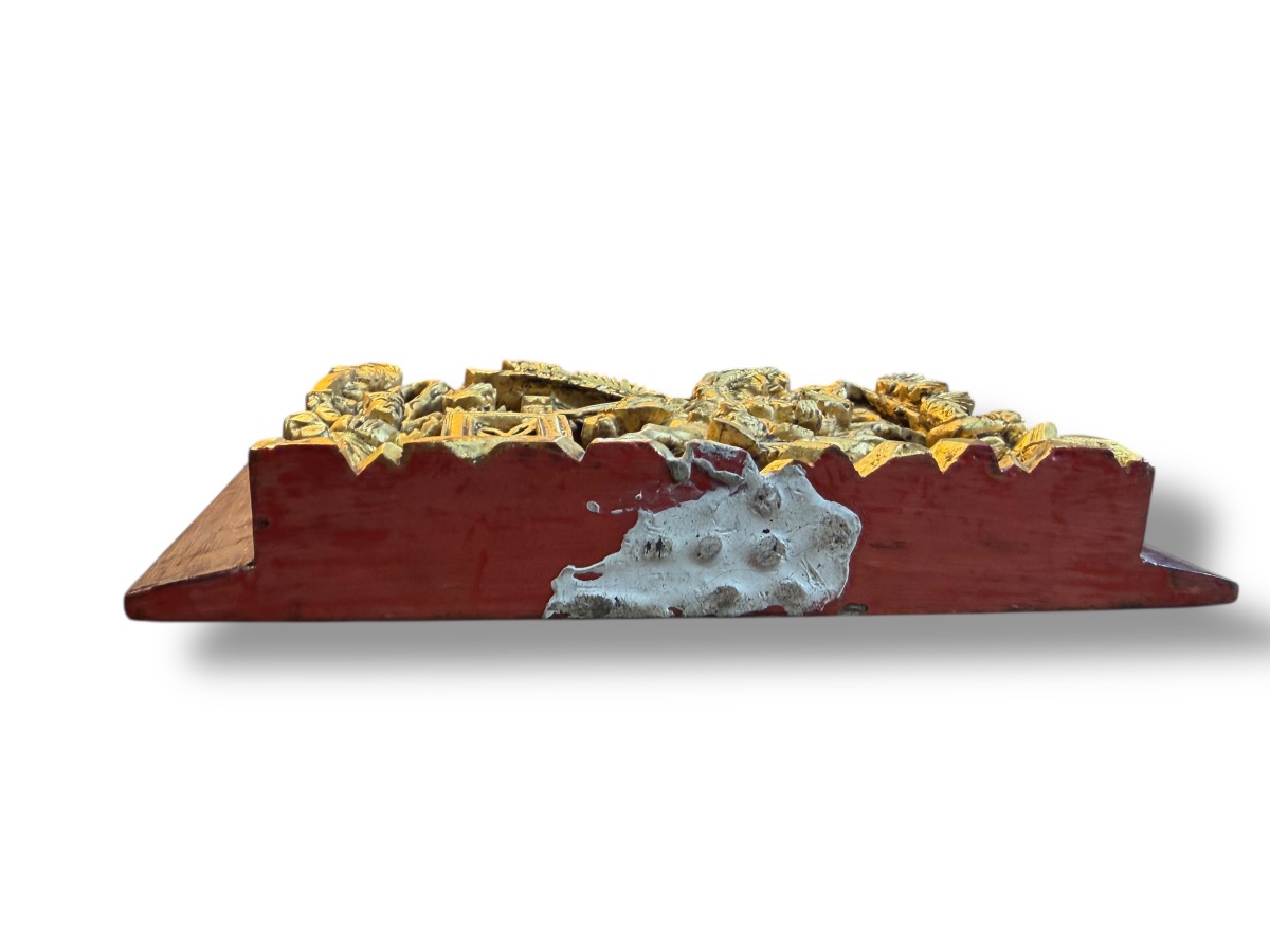 Bas relief XIXeme chinois bois doré -photo-1