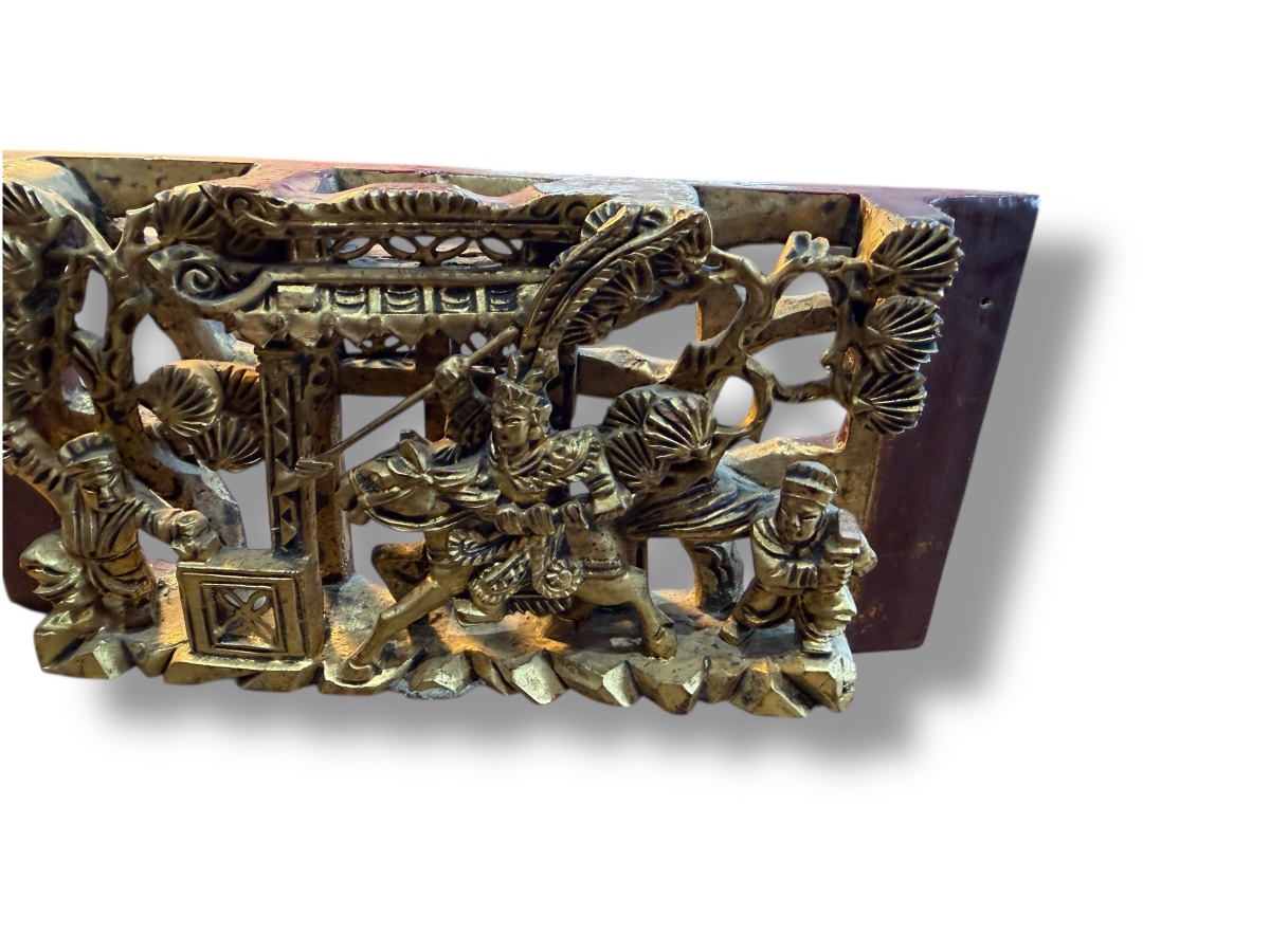 Bas relief XIXeme chinois bois doré -photo-5