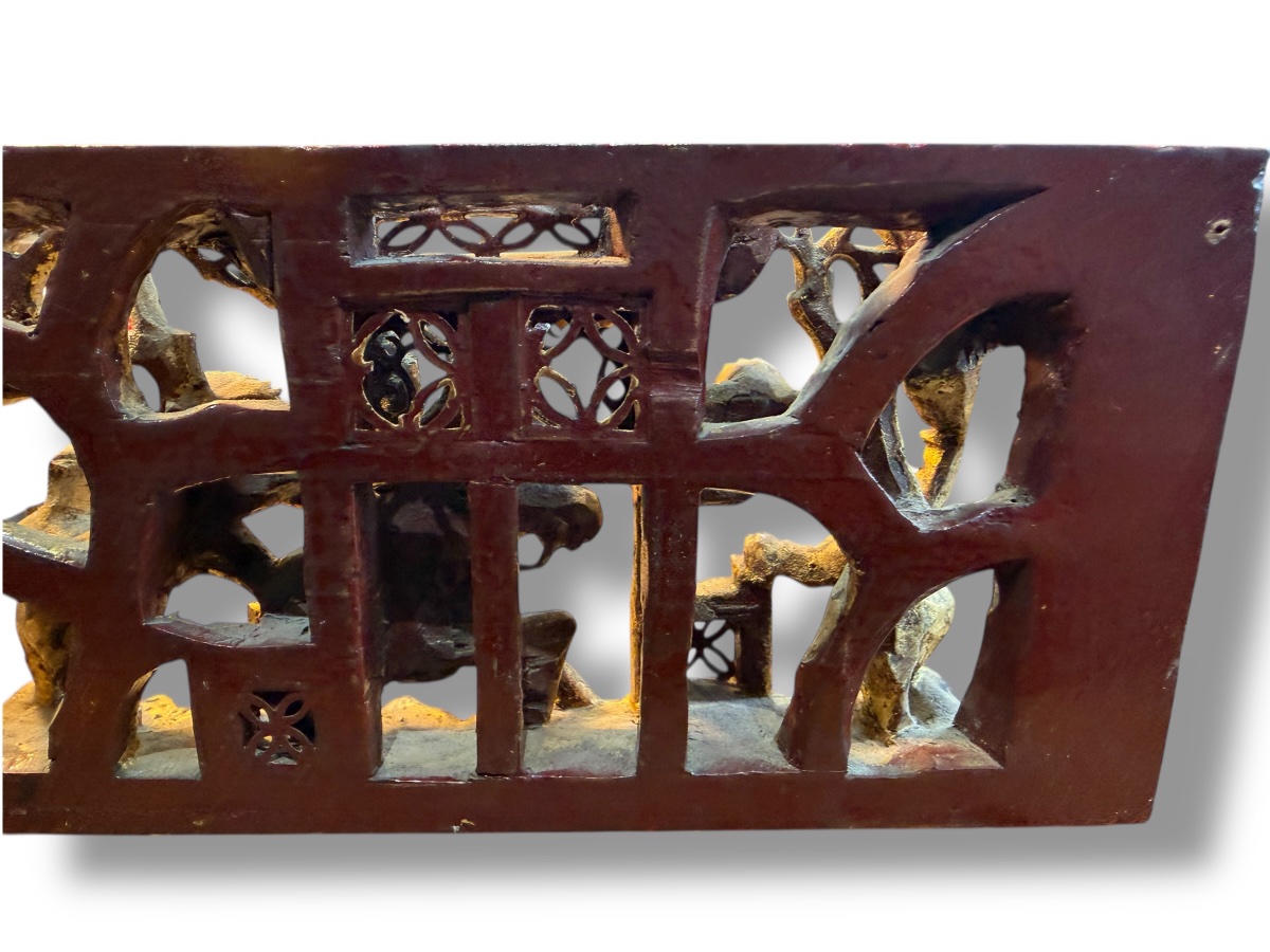 Bas relief XIXeme chinois bois doré -photo-6