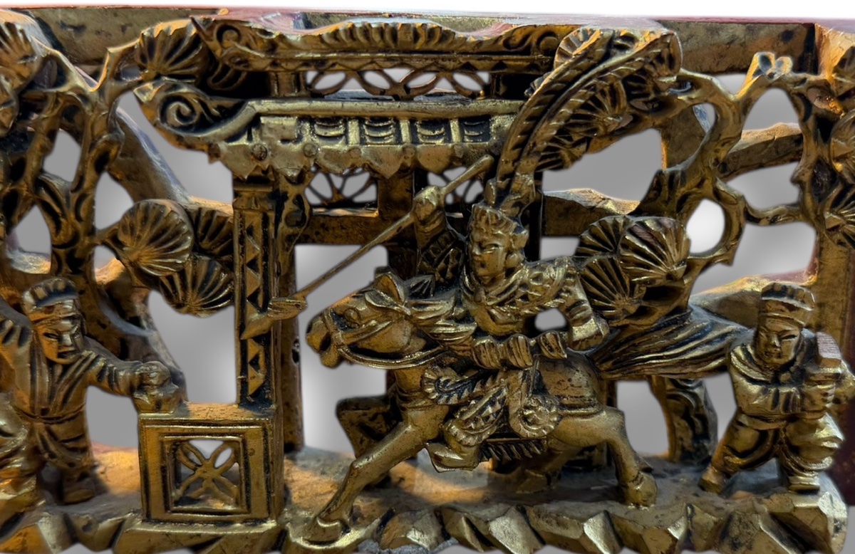 Bas relief XIXeme chinois bois doré -photo-7