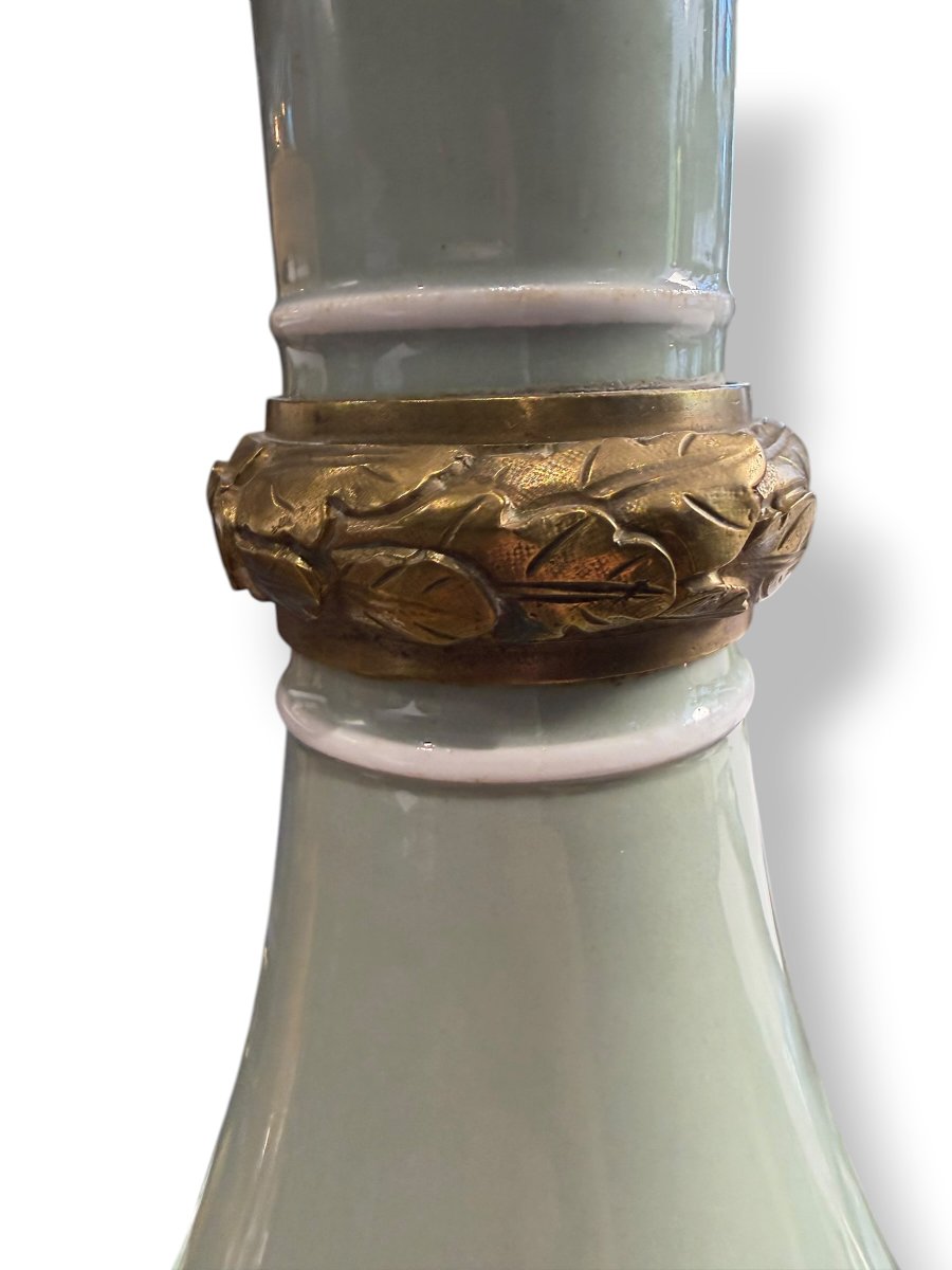 Vase celadon et bronze monté en lampe Napoléon III-photo-3