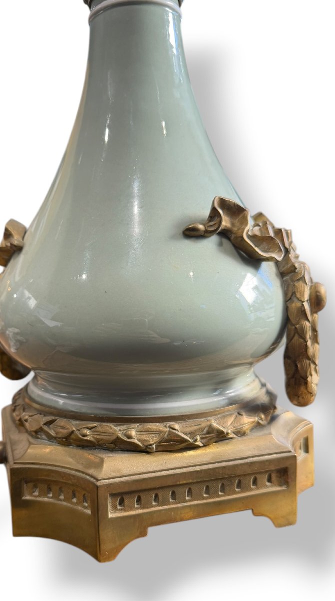 Vase celadon et bronze monté en lampe Napoléon III-photo-1