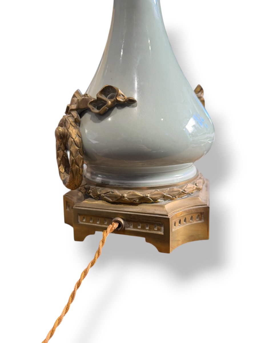 Vase celadon et bronze monté en lampe Napoléon III-photo-2