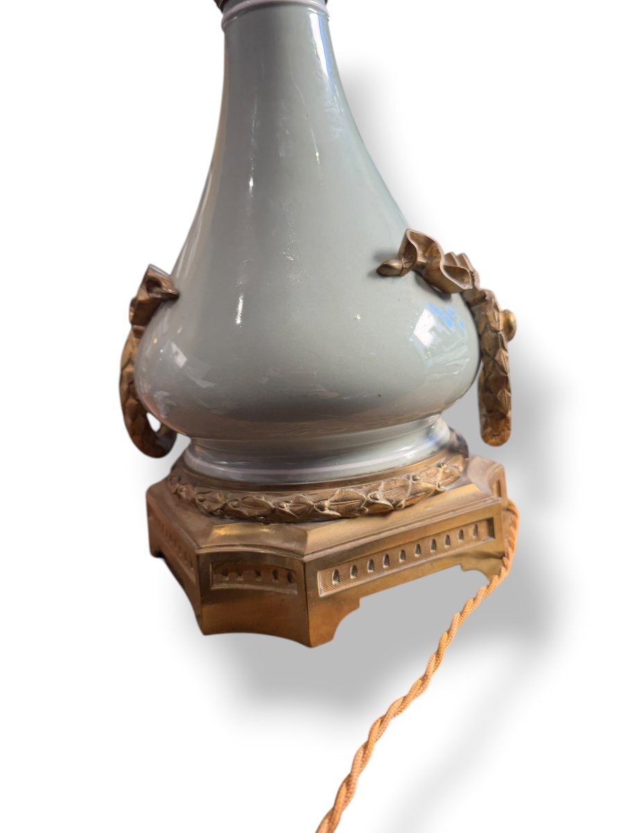 Vase celadon et bronze monté en lampe Napoléon III-photo-4