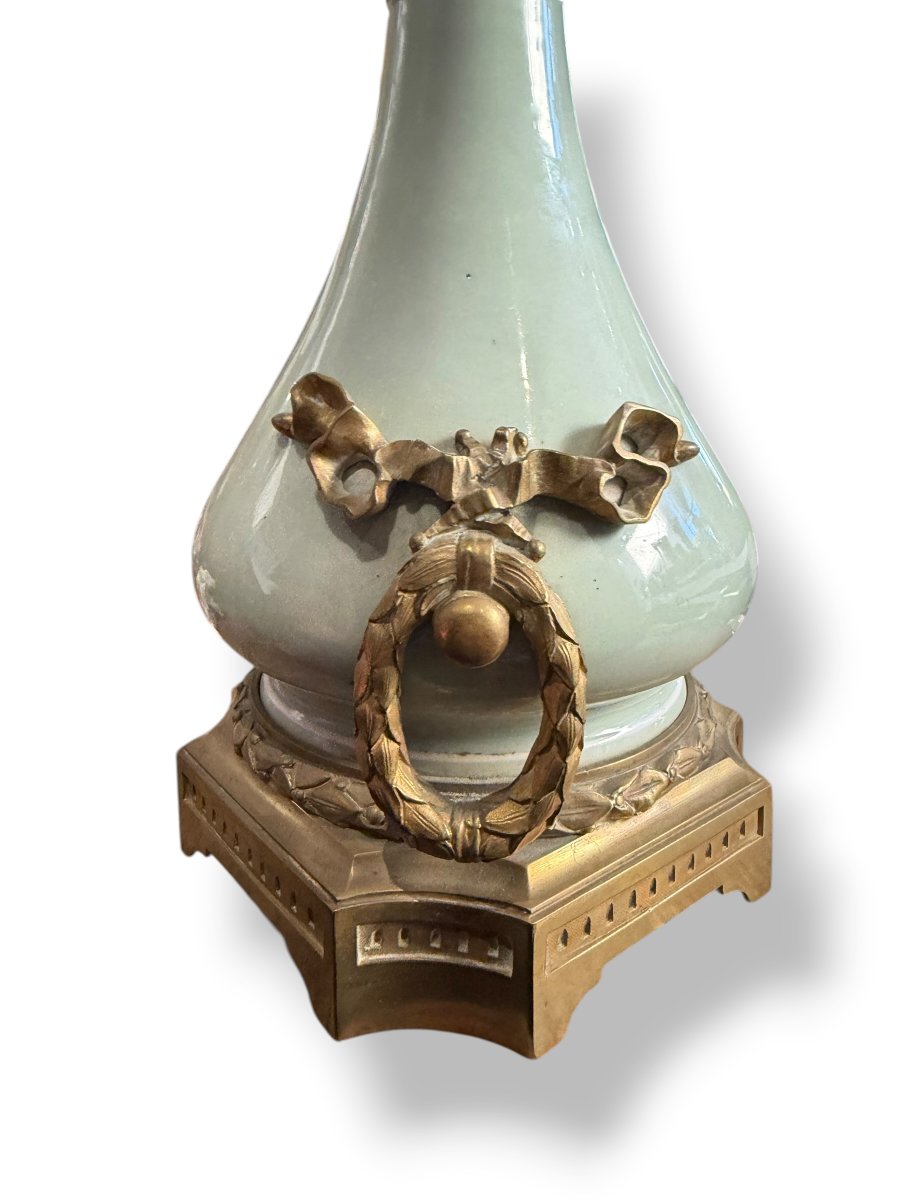 Vase celadon et bronze monté en lampe Napoléon III-photo-5