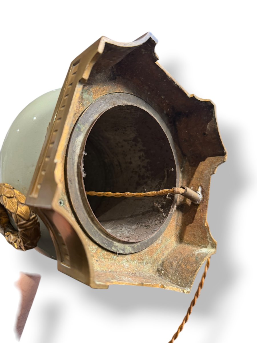 Vase celadon et bronze monté en lampe Napoléon III-photo-6