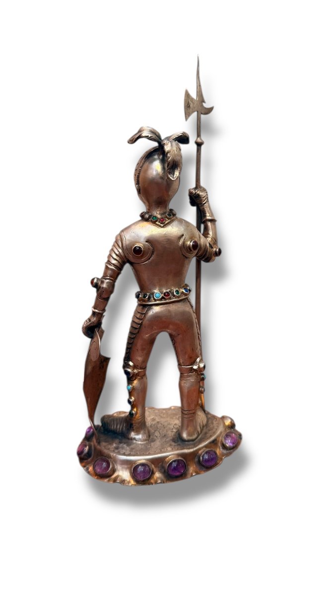 19th Century Hanau Halberdier In Solid Silver And Precious Stones-photo-2