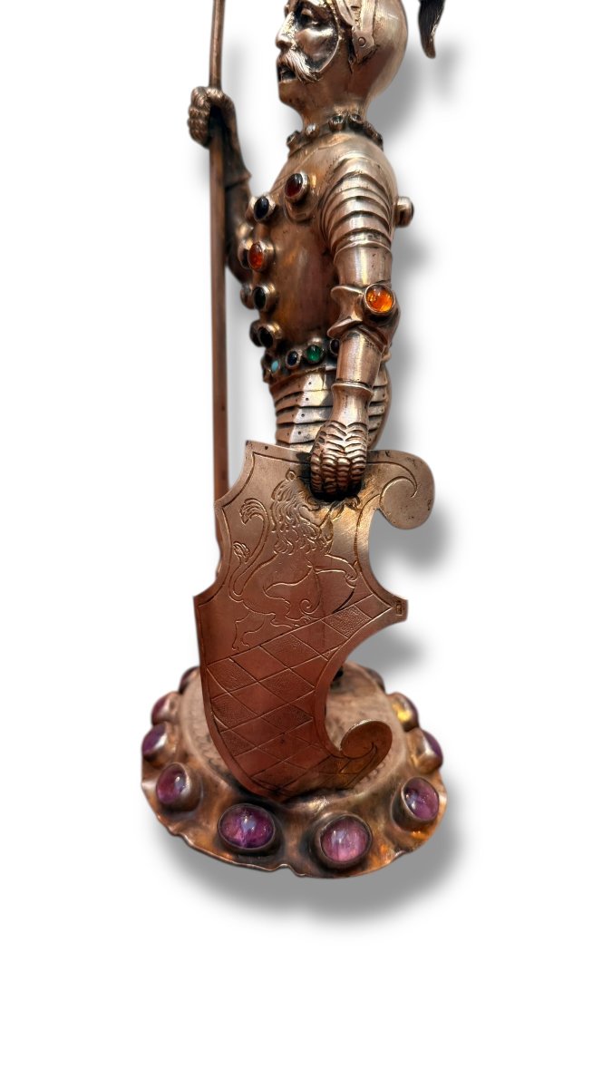 19th Century Hanau Halberdier In Solid Silver And Precious Stones-photo-3