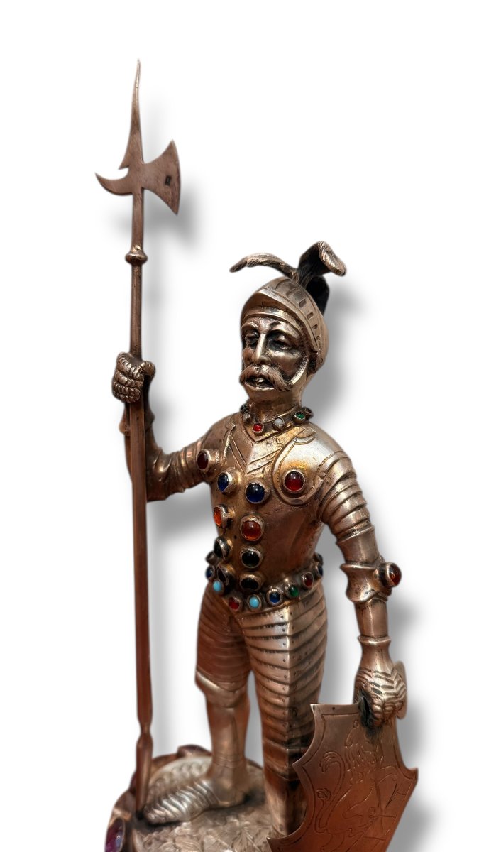 19th Century Hanau Halberdier In Solid Silver And Precious Stones-photo-4