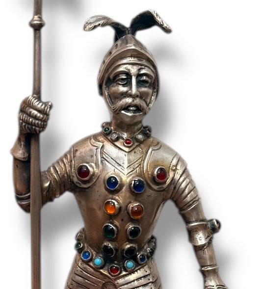 19th Century Hanau Halberdier In Solid Silver And Precious Stones-photo-2