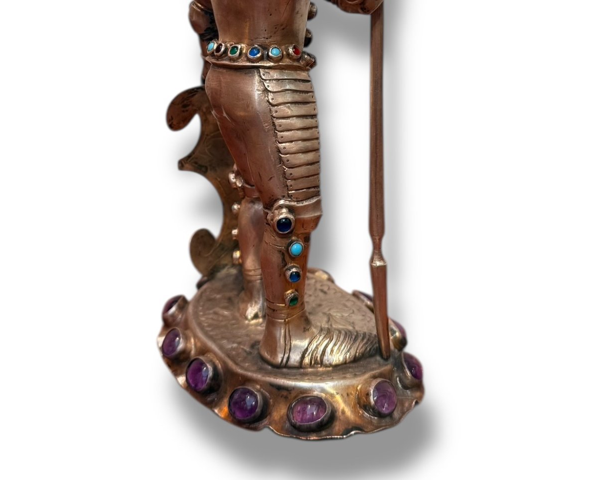 19th Century Hanau Halberdier In Solid Silver And Precious Stones-photo-3