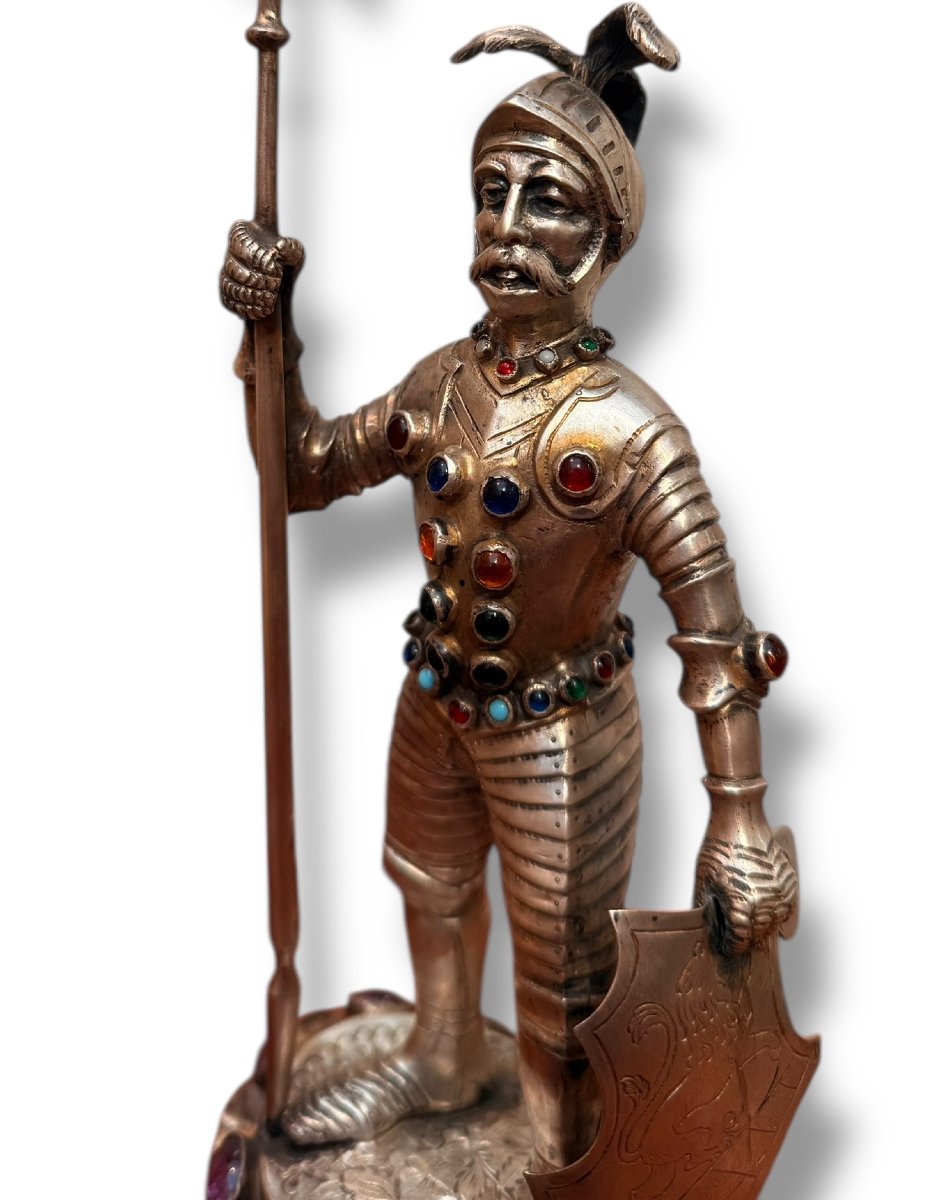 19th Century Hanau Halberdier In Solid Silver And Precious Stones-photo-6