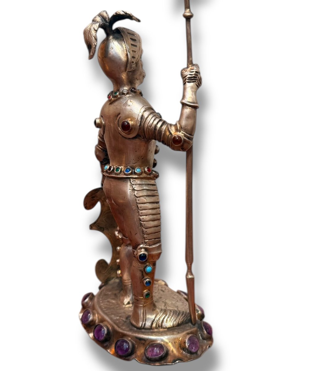 19th Century Hanau Halberdier In Solid Silver And Precious Stones-photo-7