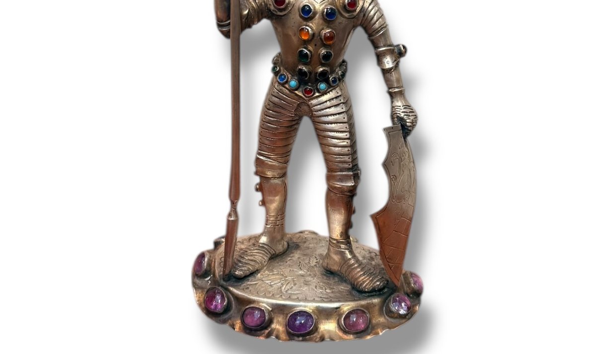 19th Century Hanau Halberdier In Solid Silver And Precious Stones-photo-8