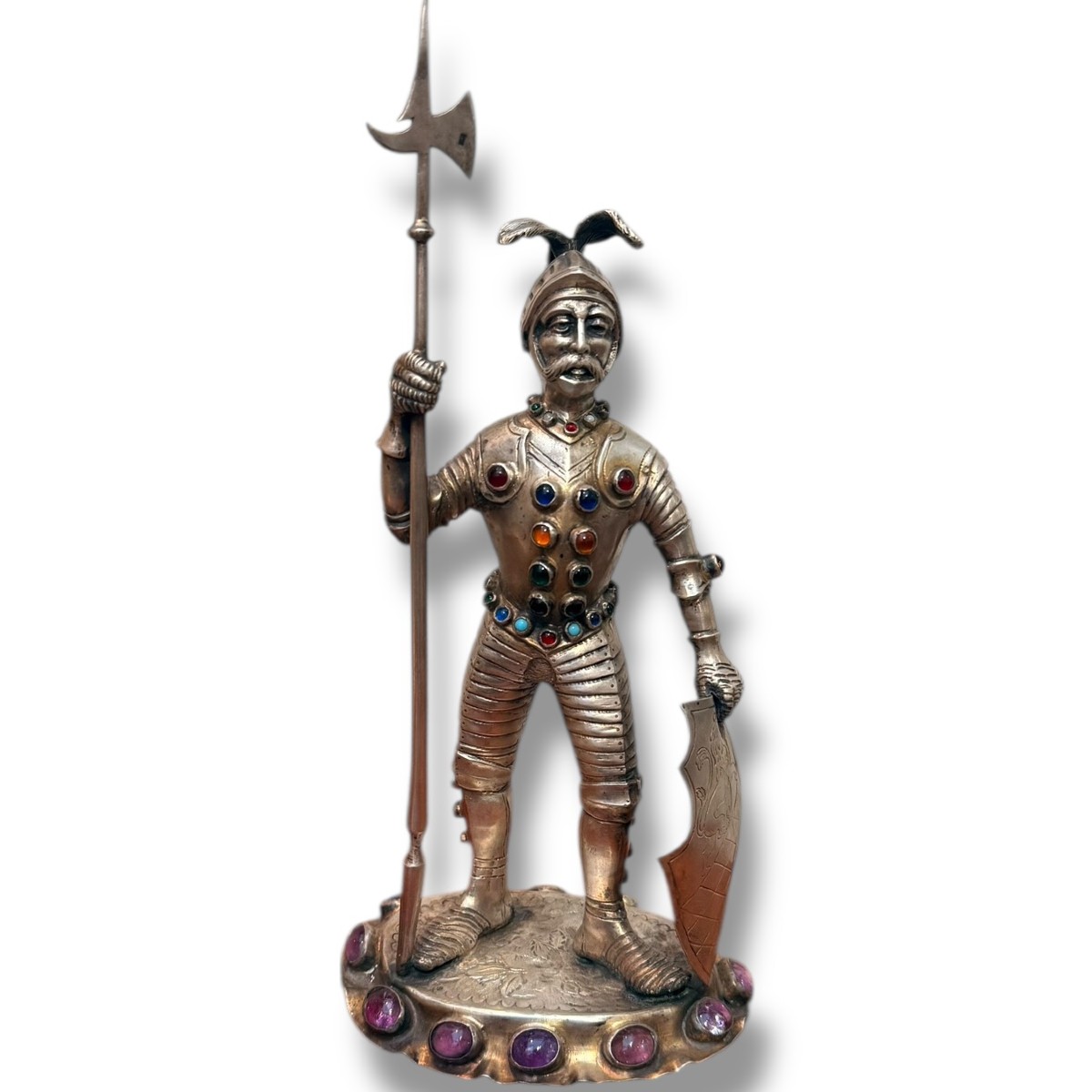 19th Century Hanau Halberdier In Solid Silver And Precious Stones