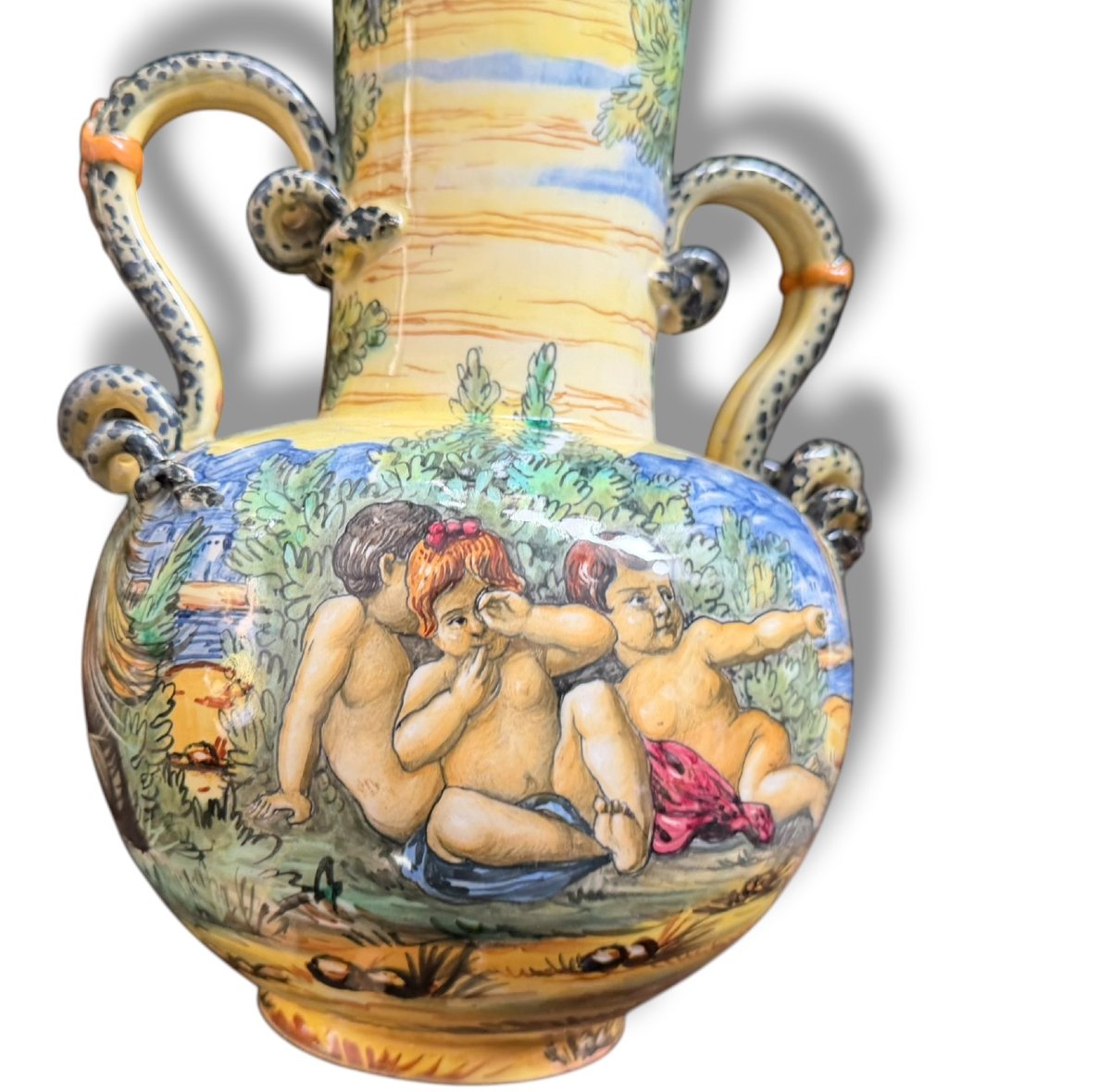 Important vase en Majolique XIXeme suiveur d'Urbino-photo-3