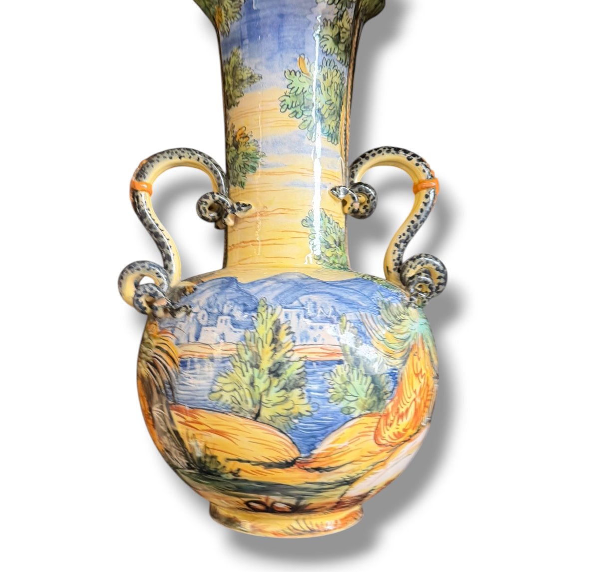 Important vase en Majolique XIXeme suiveur d'Urbino-photo-5
