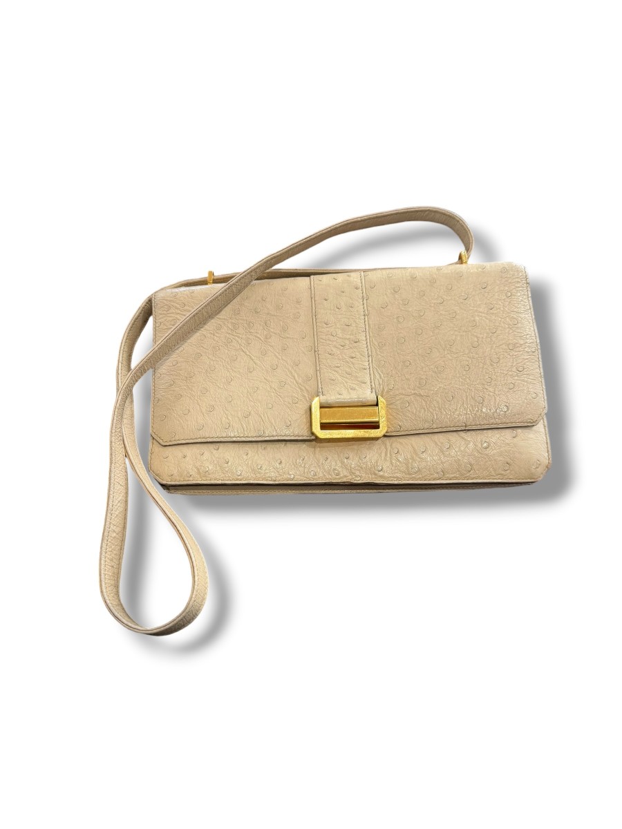 Hermes 26 Beige Ostrich Leather Bag
