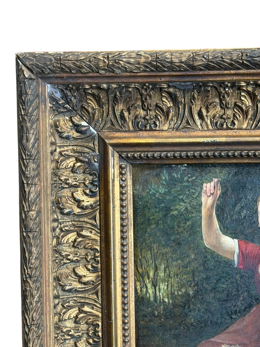 Jeune fille aux oiseaux huile sur panneau XIXeme-photo-7