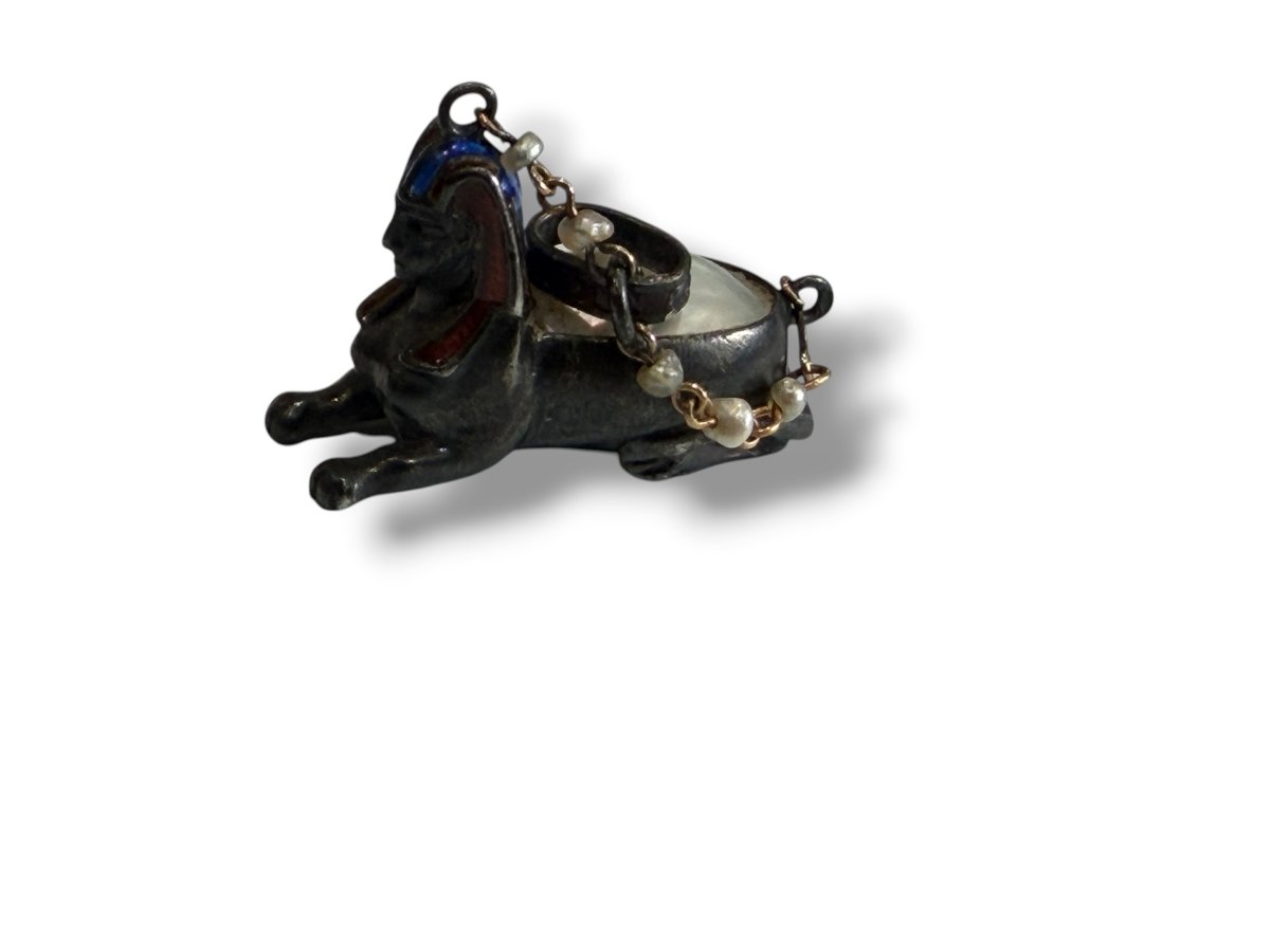 Sphinx Pendentif XIXeme en argent perle et émail -photo-4
