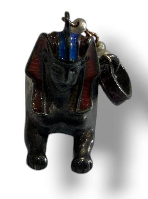 Sphinx Pendentif XIXeme en argent perle et émail -photo-1