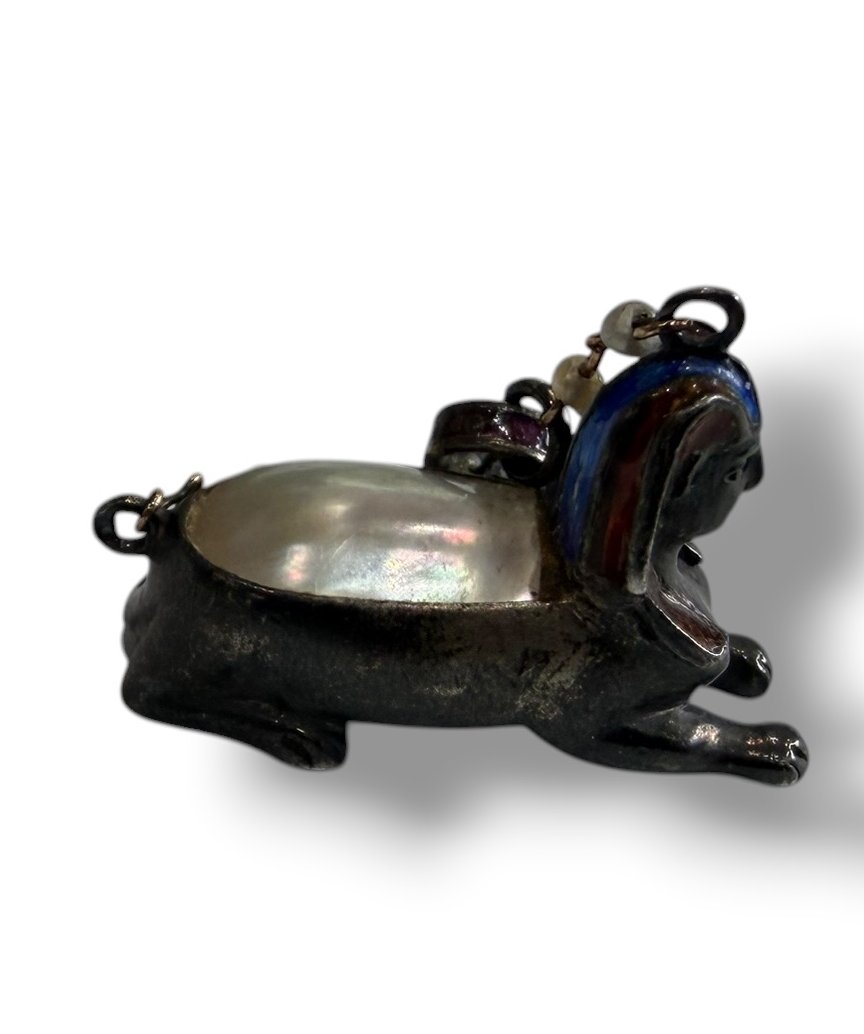 Sphinx Pendentif XIXeme en argent perle et émail -photo-2