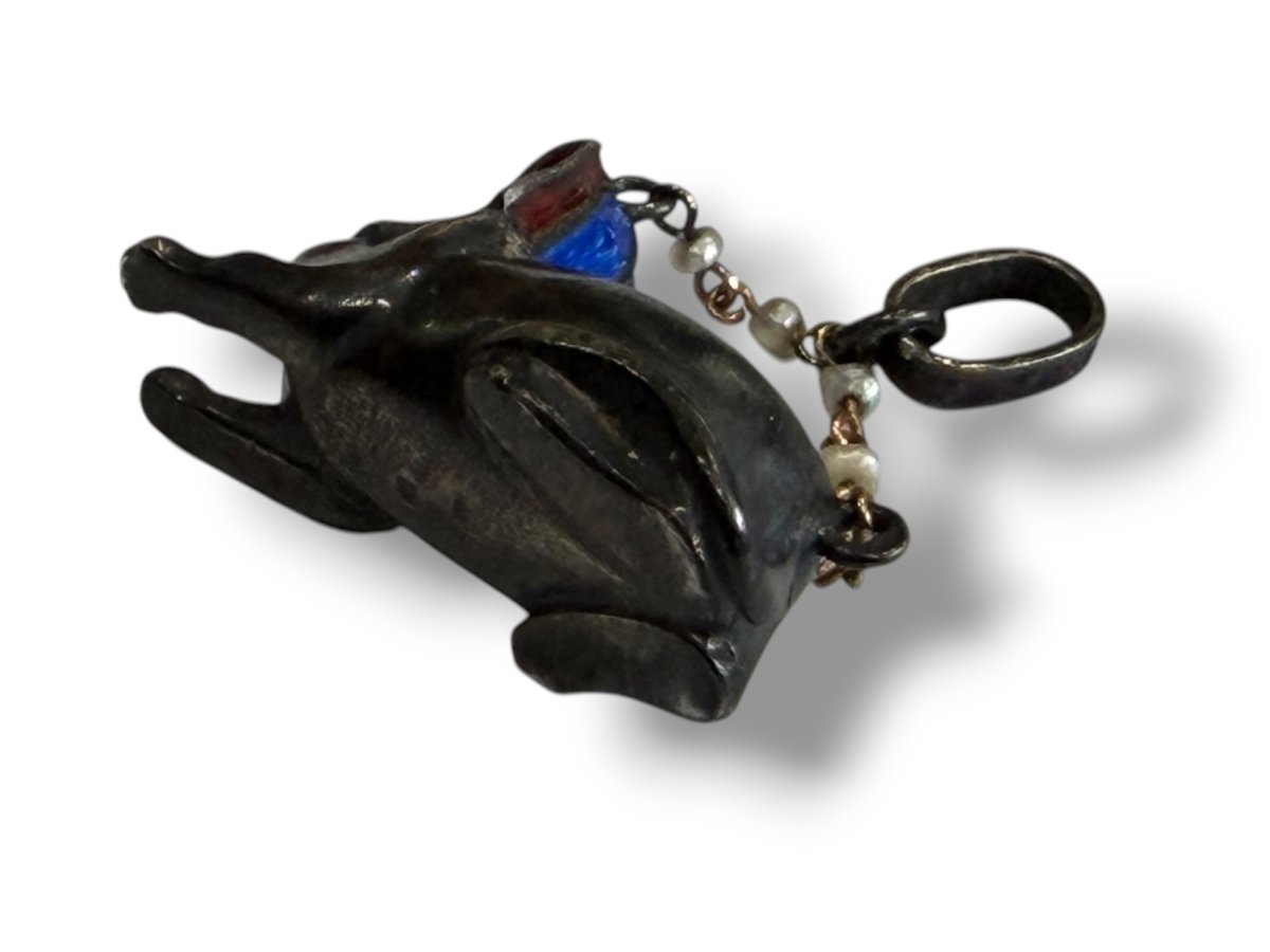 Sphinx Pendentif XIXeme en argent perle et émail -photo-3