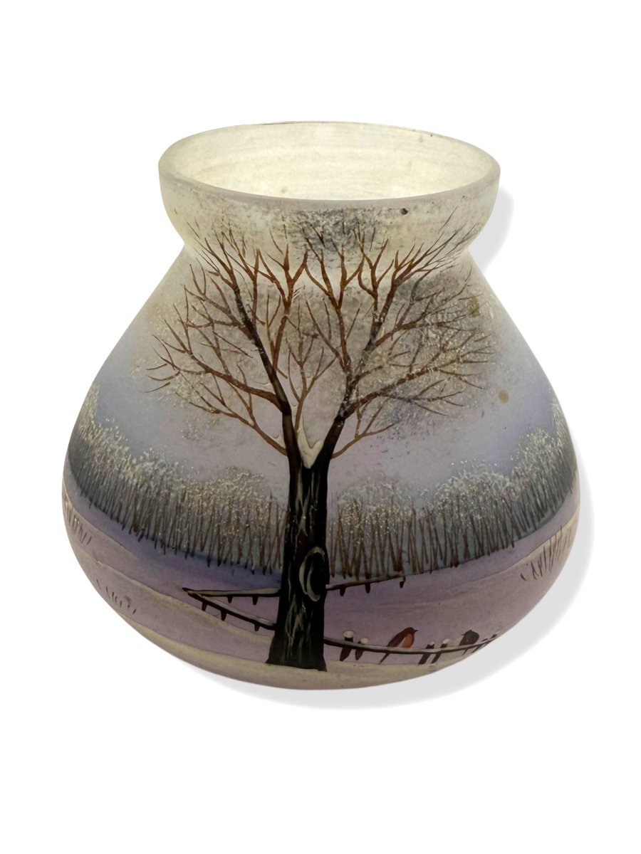 Enamelled And Painted Glass Vase Snowy Landscape-photo-2
