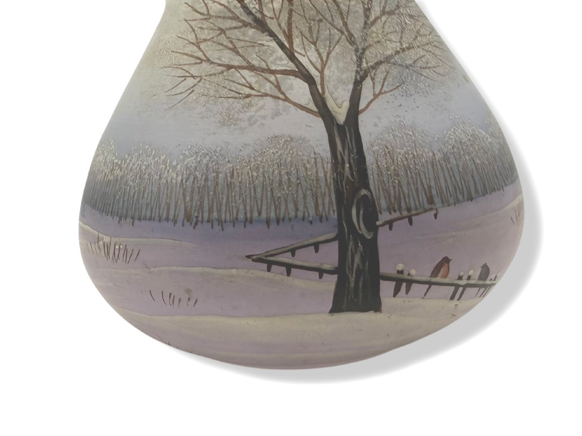 Enamelled And Painted Glass Vase Snowy Landscape-photo-3