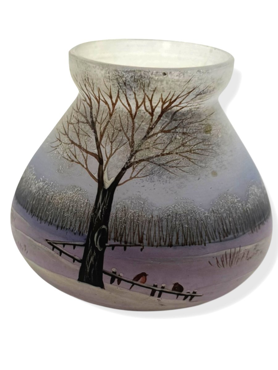 Enamelled And Painted Glass Vase Snowy Landscape-photo-1