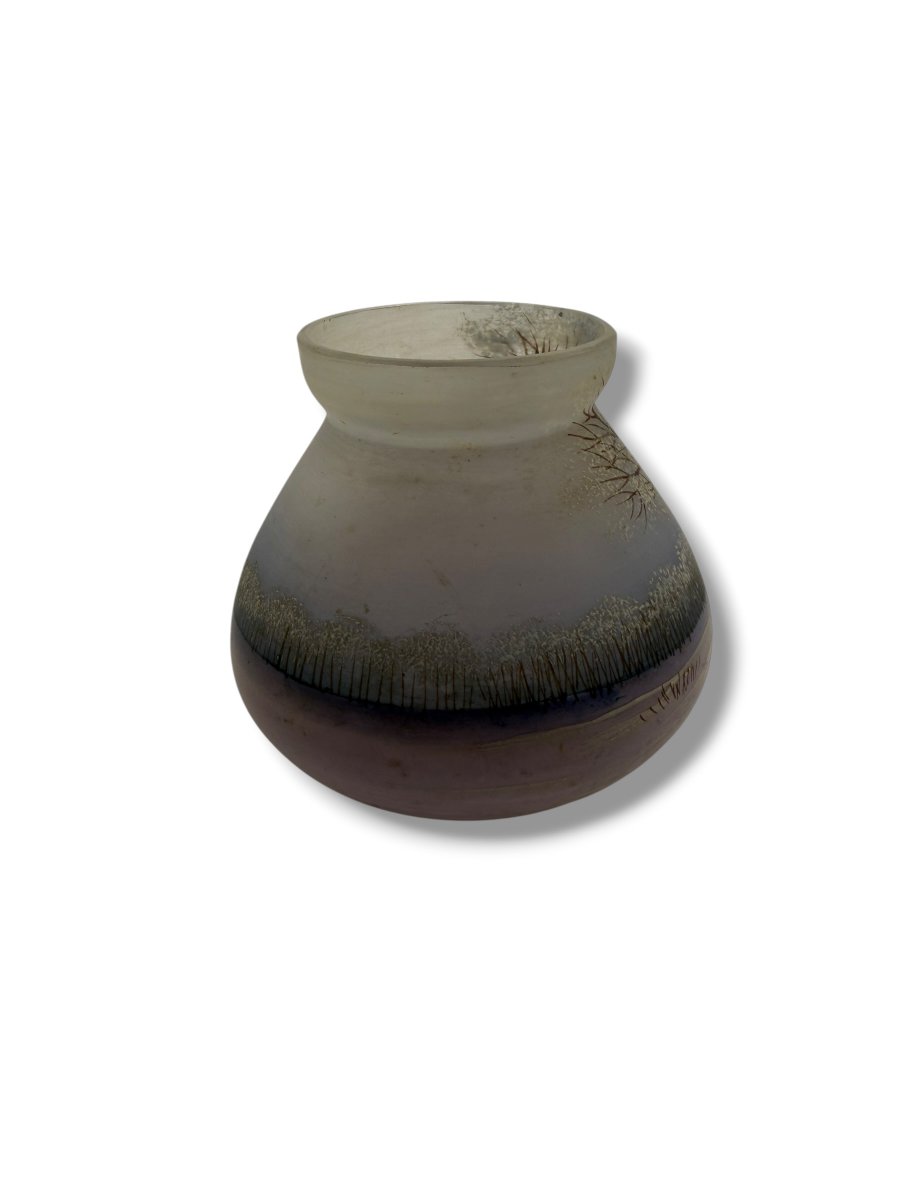 Enamelled And Painted Glass Vase Snowy Landscape-photo-4