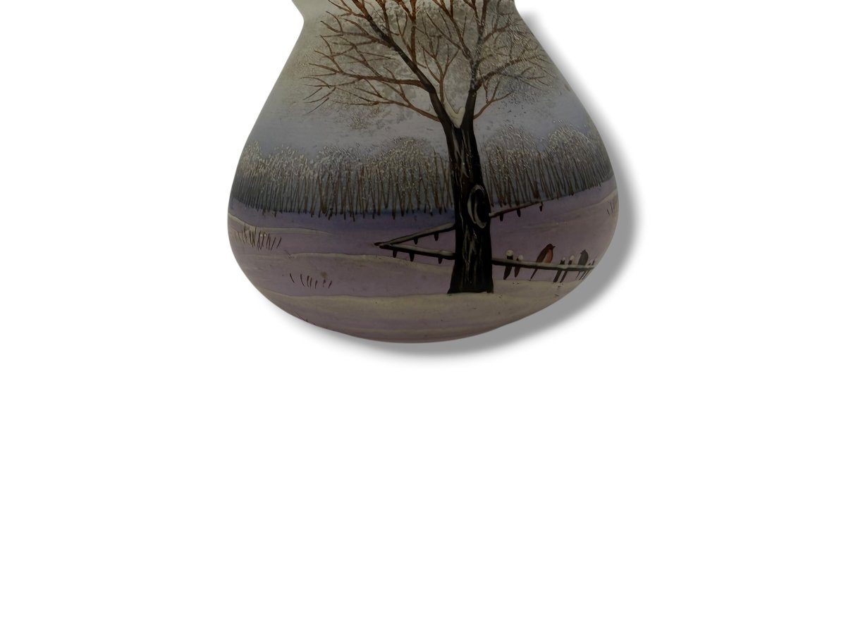 Enamelled And Painted Glass Vase Snowy Landscape-photo-5