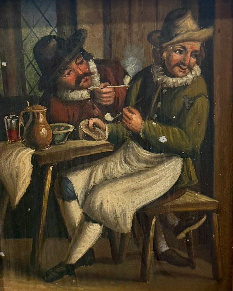 Fumeurs à la taverne Huile sur métal d'après Teniers -photo-2