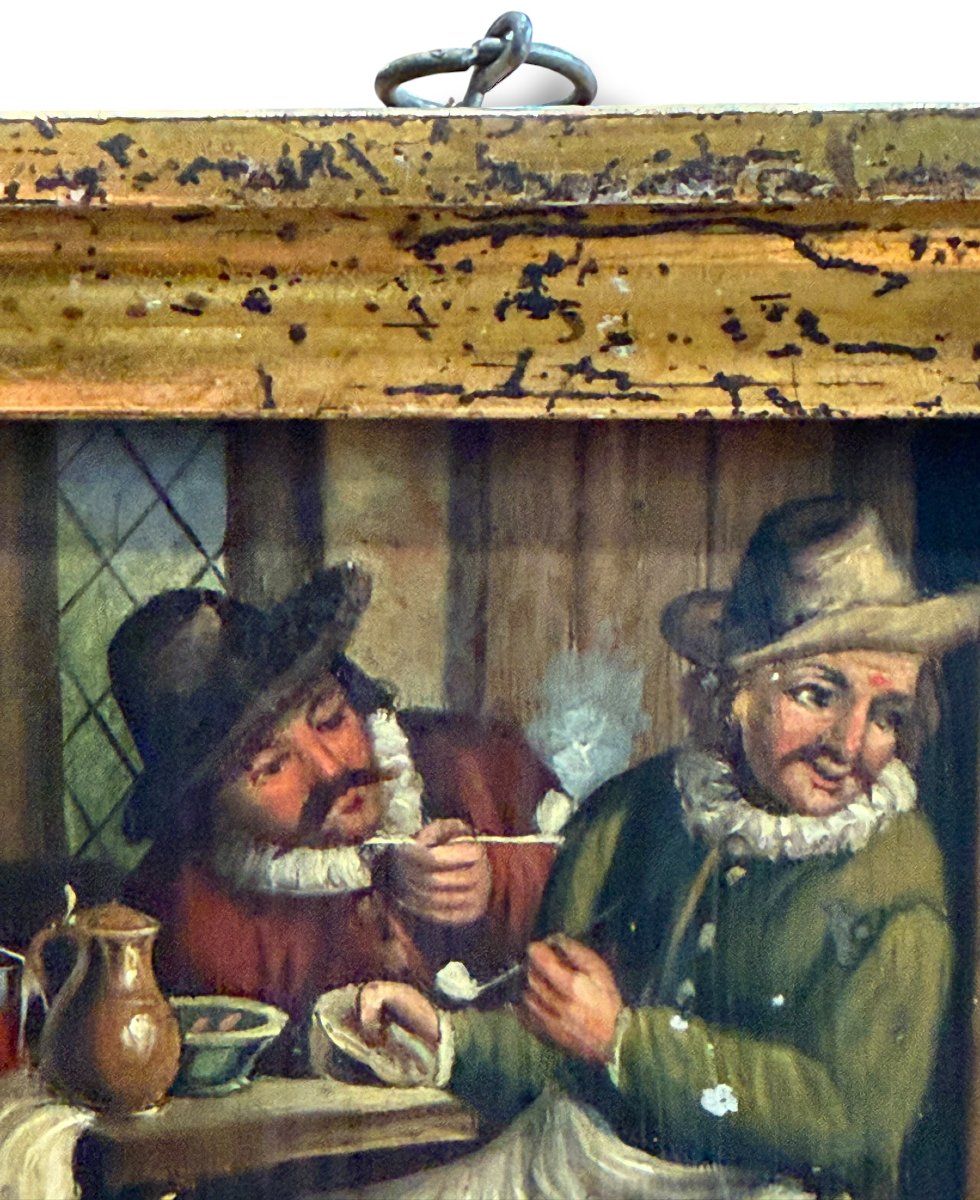Fumeurs à la taverne Huile sur métal d'après Teniers -photo-4