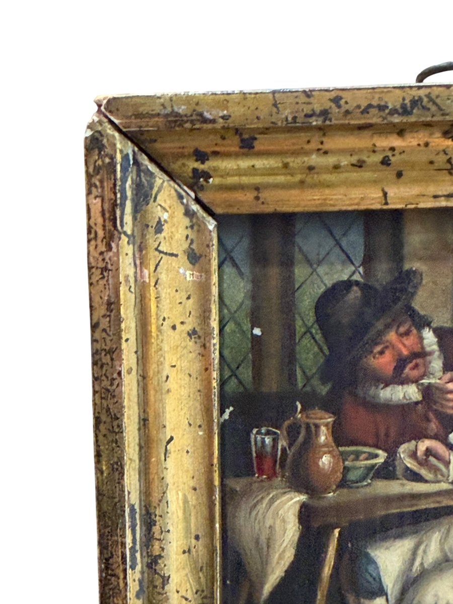Fumeurs à la taverne Huile sur métal d'après Teniers -photo-5