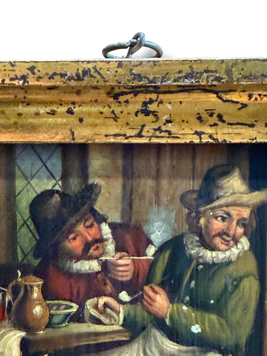 Fumeurs à la taverne Huile sur métal d'après Teniers -photo-6