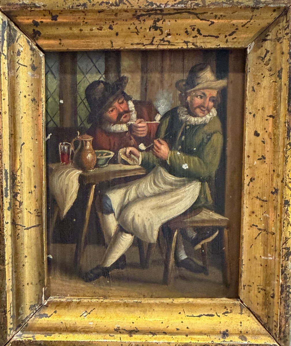 Fumeurs à la taverne Huile sur métal d'après Teniers 